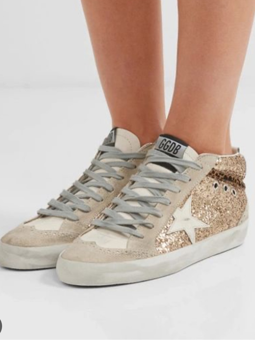 Golden Goose Mid-Star Glitter Suede High-Top Sneakers w/ Leopard Detail-Size 35